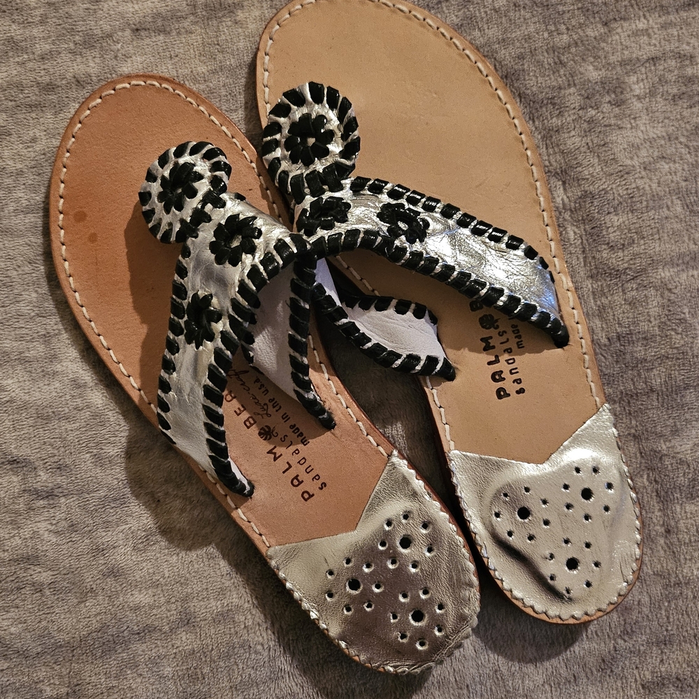 Palm Beach Sandals Classic Silver/Black Sandals Womens 7